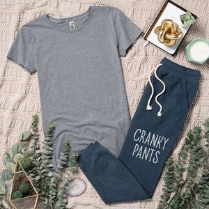 A NEW DAWN NAVY BLUE CRANKY PANTS GRAPHIC SWEATPANTS
